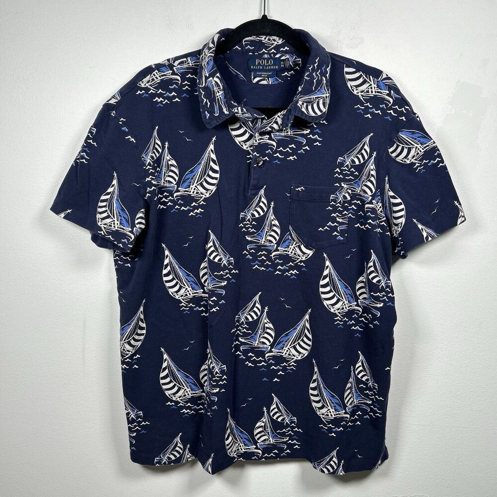 Polo Ralph Lauren Sailboat Golf Shirt Men's Size XL Featherweight Mesh Navy Blue